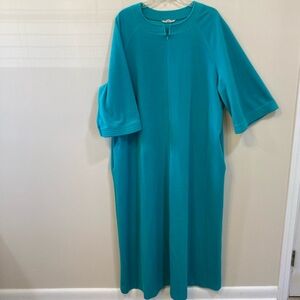 Vintage Vanity Fair Long Fleece Robe House Coat Sz XXL Womens Green 3/4 Sleeve
